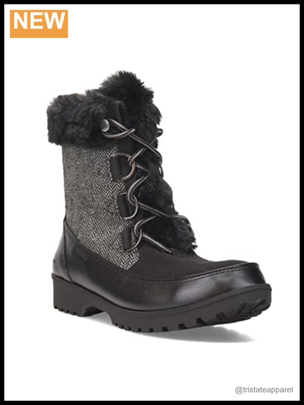 Waterproof Mid-Calf Winter Boots Memory Foam Faux Fur Lace-Up